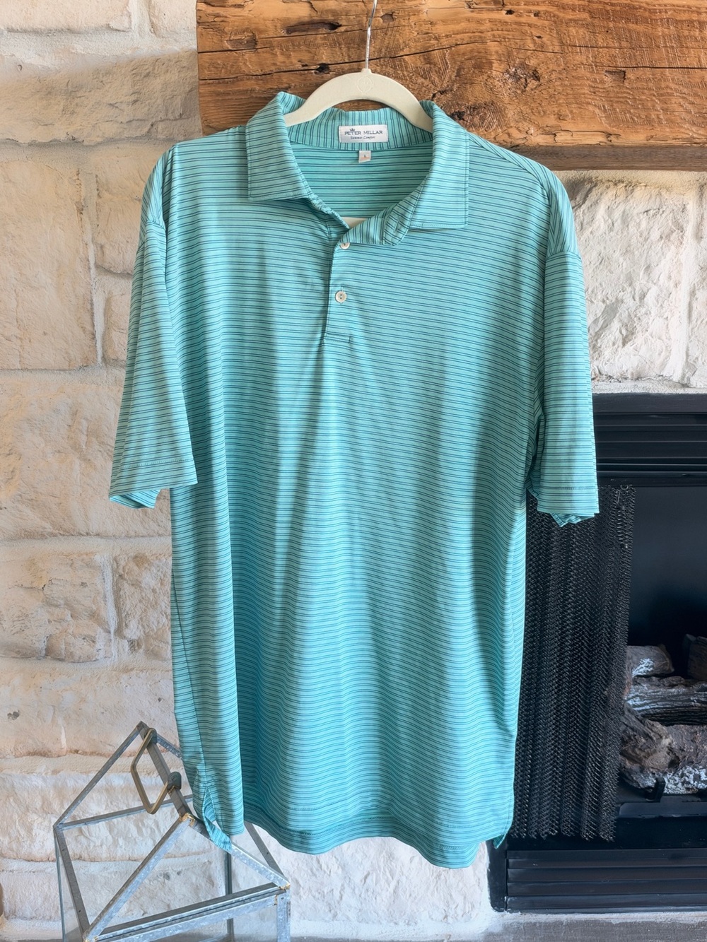 Peter Millar Aqua Striped Golf Polo